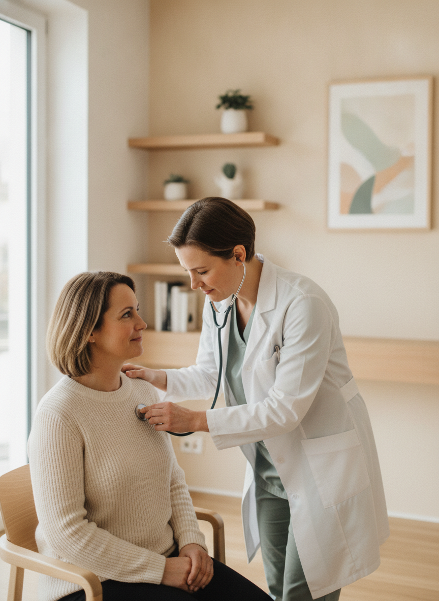 Fachärztin untersucht eine Patientin in der Praxis